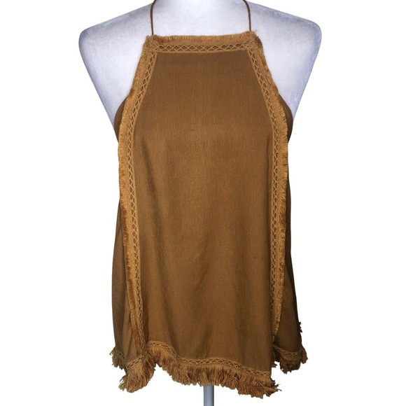 J.O.A. Brown Medium Halter Top Sleeveless Fringe Bohemian Festival Festival - Picture 16 of 16